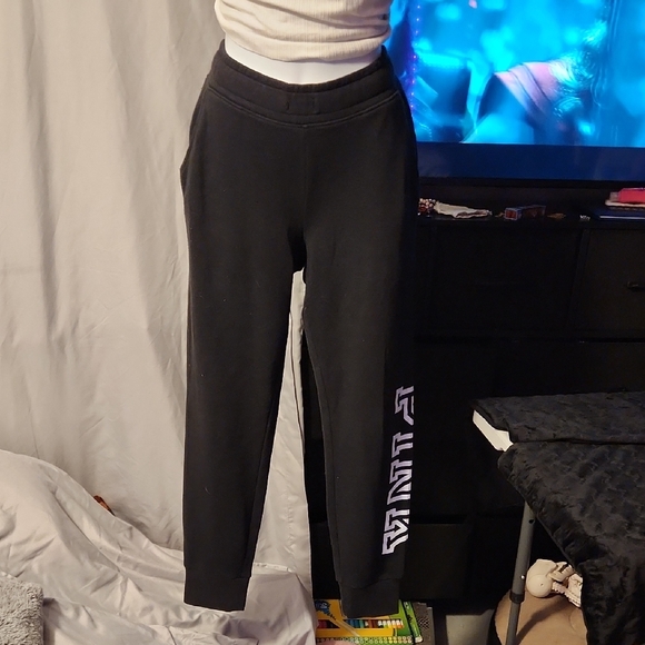 PINK Victoria's Secret Black Joggers with White Lettering - Picture 1 of 6